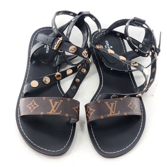 LOUIS VUITTON Passenger Studded Monogram Gladiator Ankle Strap Sandal - Picture 5 of 7